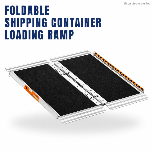 Rampa de carga de contenedor de envío de aluminio antideslizante plegable, umbral de capacidad de 800LBS, rampa portátil para silla de ruedas para escalones