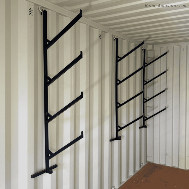 Fácil de instalar, sin perforación, contenedor de envío, soporte de pared para almacenamiento de tubos de 4 niveles, soporte para estantería